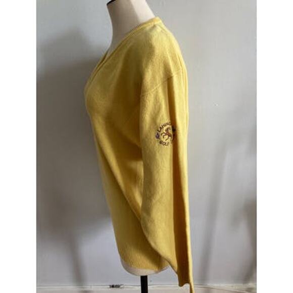 90s LYLE & SCOTT Yellow V-Neck 100% Wool Scottish Oversized Sweater - Picture 13 of 14